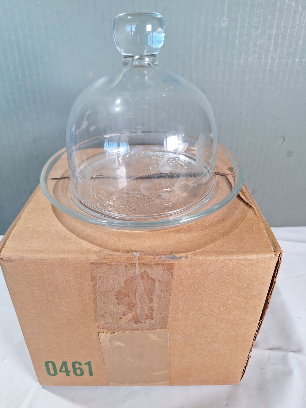 Princess House Heritage 0461 Covered Butter Cheese Dish Glass Dome Original Box